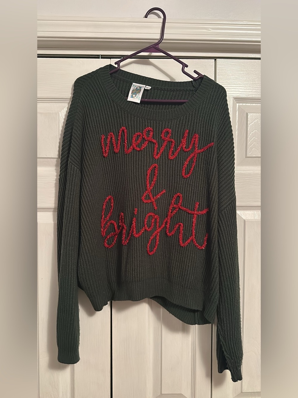 QUEEN OF SPARKLES Merry & Bright Green Holiday Sweater